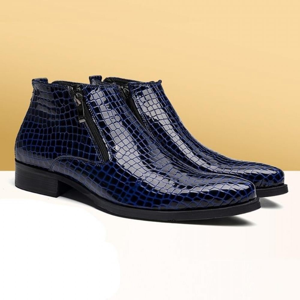 Bottes Pour Hommes Bottines Chelsea Luxe À Fermeture Éclair Serpent - Bleu