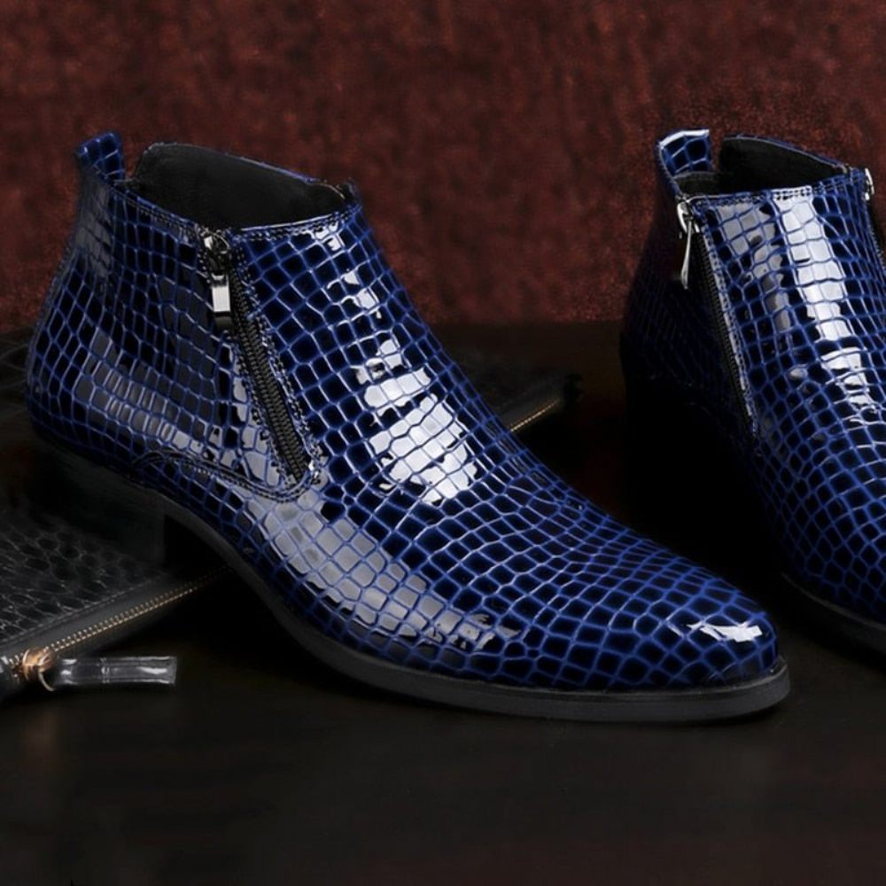 Bottes Pour Hommes Bottines Chelsea Luxe À Fermeture Éclair Serpent - Bleu