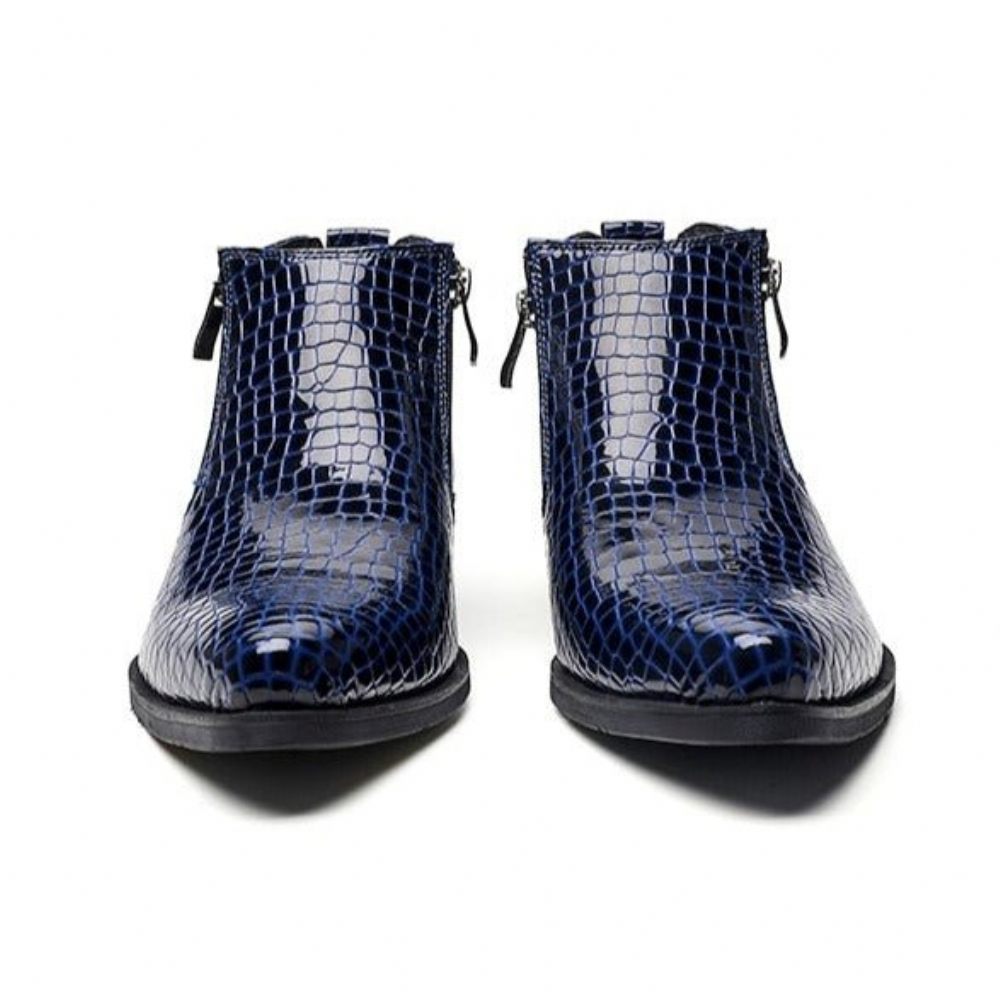 Bottes Pour Hommes Bottines Chelsea Luxe À Fermeture Éclair Serpent - Bleu