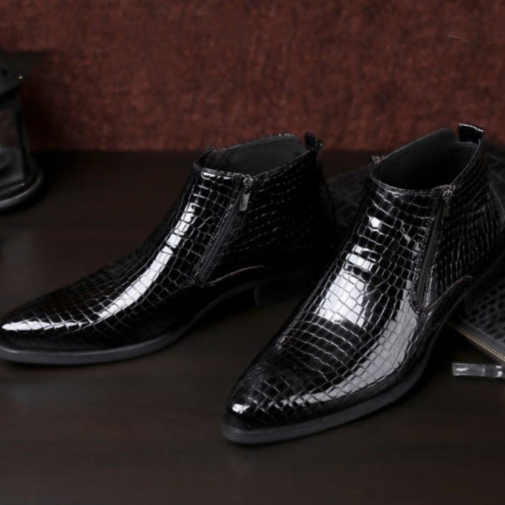 Bottes Pour Hommes Bottines Chelsea Luxe À Fermeture Éclair Serpent - Noir