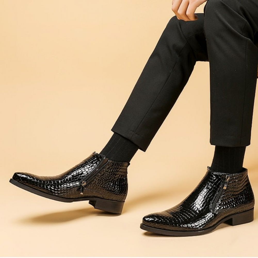 Bottes Pour Hommes Bottines Chelsea Luxe À Fermeture Éclair Serpent - Noir