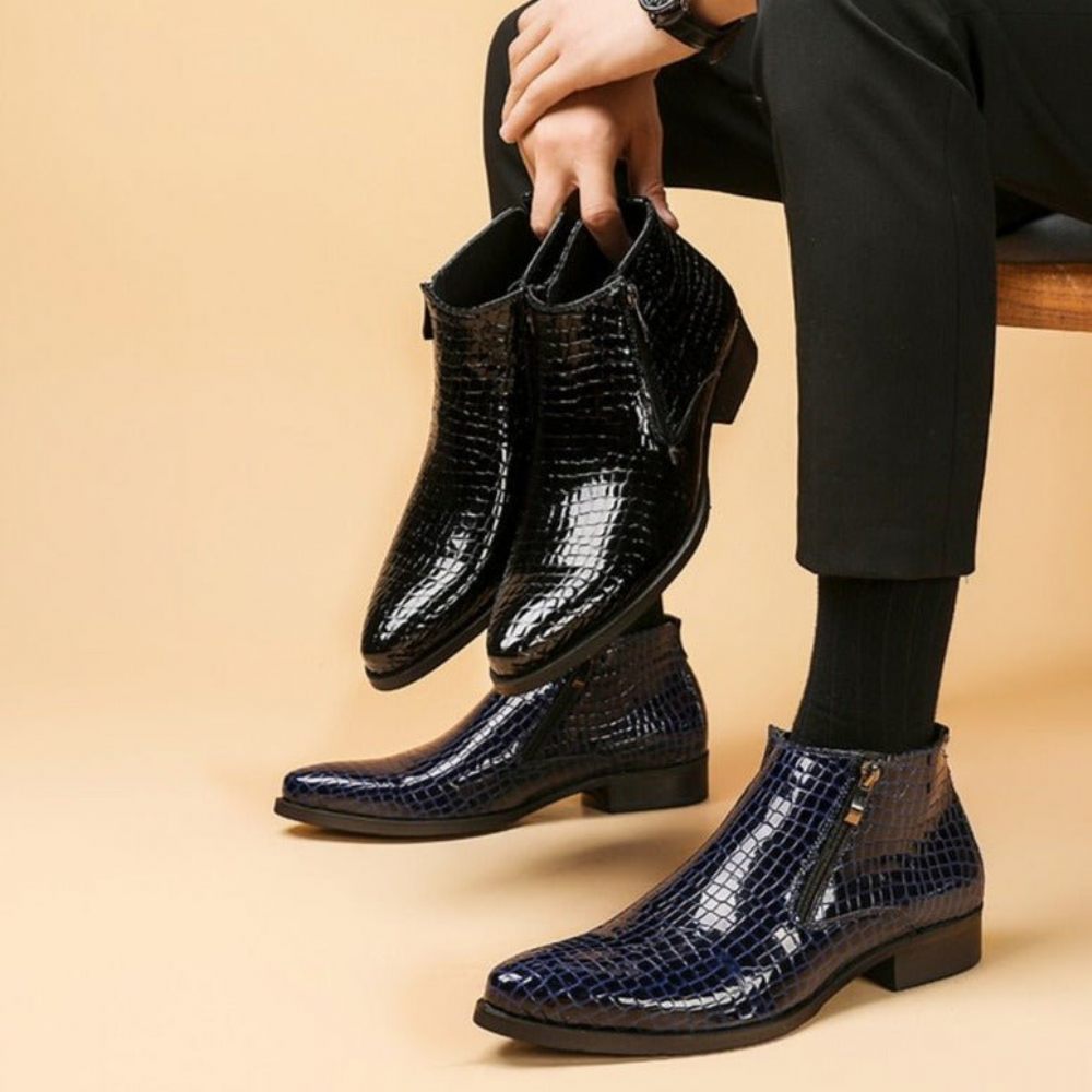 Bottes Pour Hommes Bottines Chelsea Luxe À Fermeture Éclair Serpent - Noir