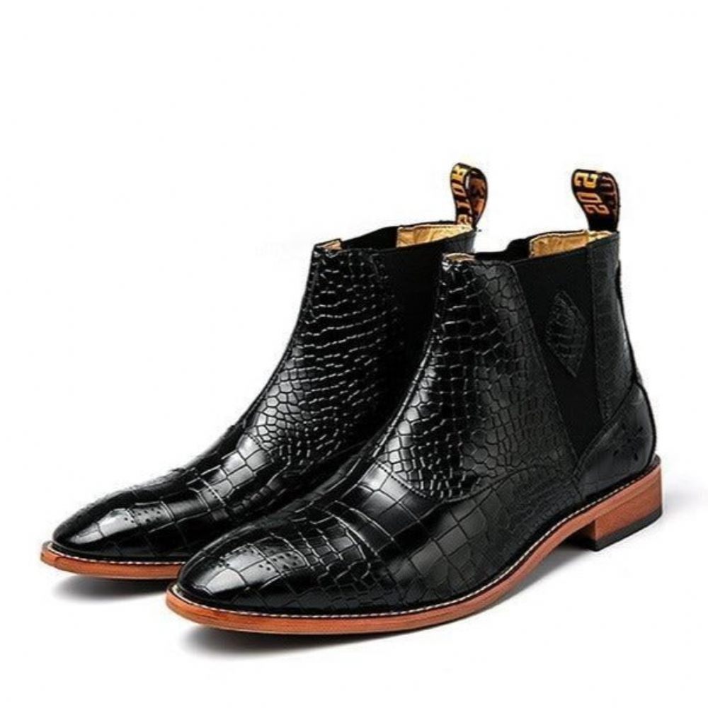 Bottes Pour Hommes Bottines Chelsea Pointues Chic Peau Serpent - Noir