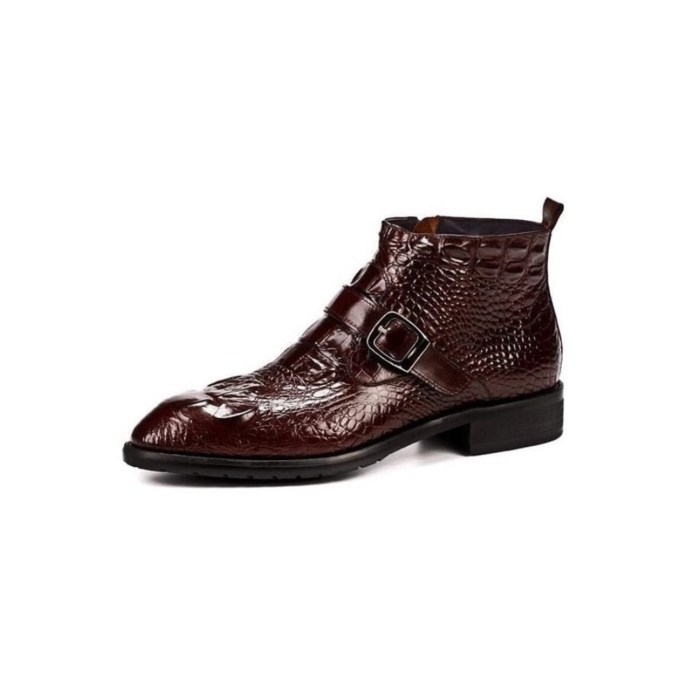 Bottes Pour Hommes Bottines Chics À Bride Alligator - Rouge