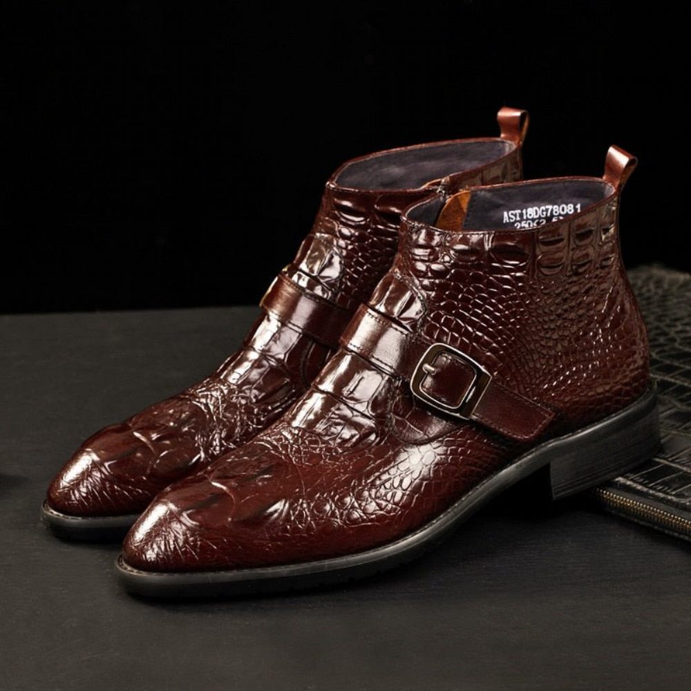 Bottes Pour Hommes Bottines Chics À Bride Alligator - Rouge