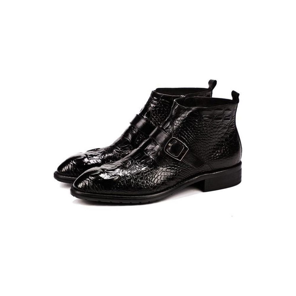 Bottes Pour Hommes Bottines Chics À Bride Alligator - Noir