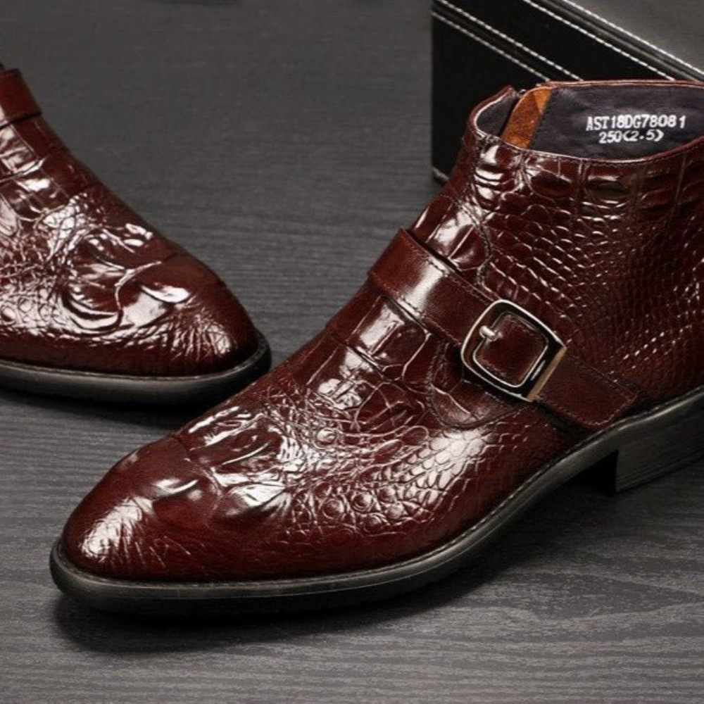 Bottes Pour Hommes Bottines Chics À Bride Alligator - Rouge