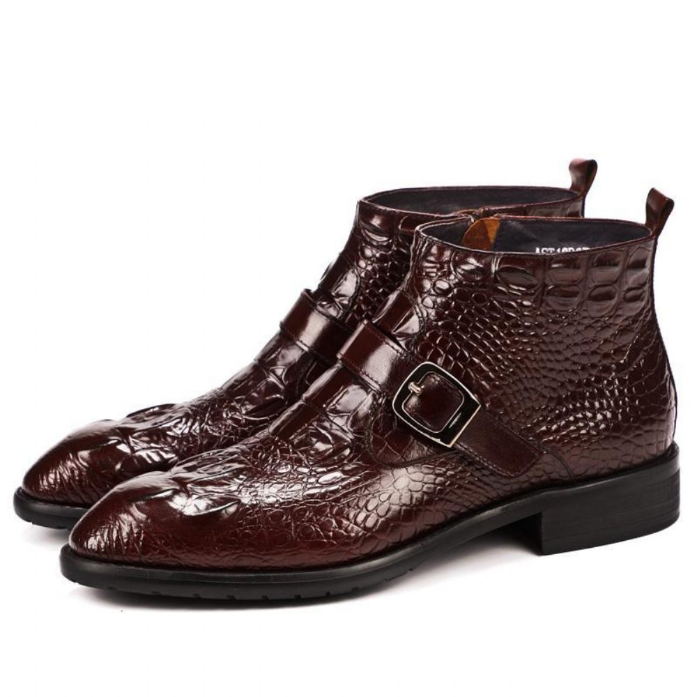 Bottes Pour Hommes Bottines Chics À Bride Alligator - Rouge