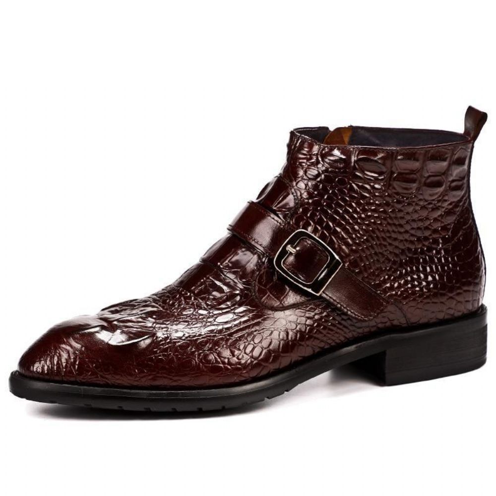 Bottes Pour Hommes Bottines Chics À Bride Alligator - Rouge