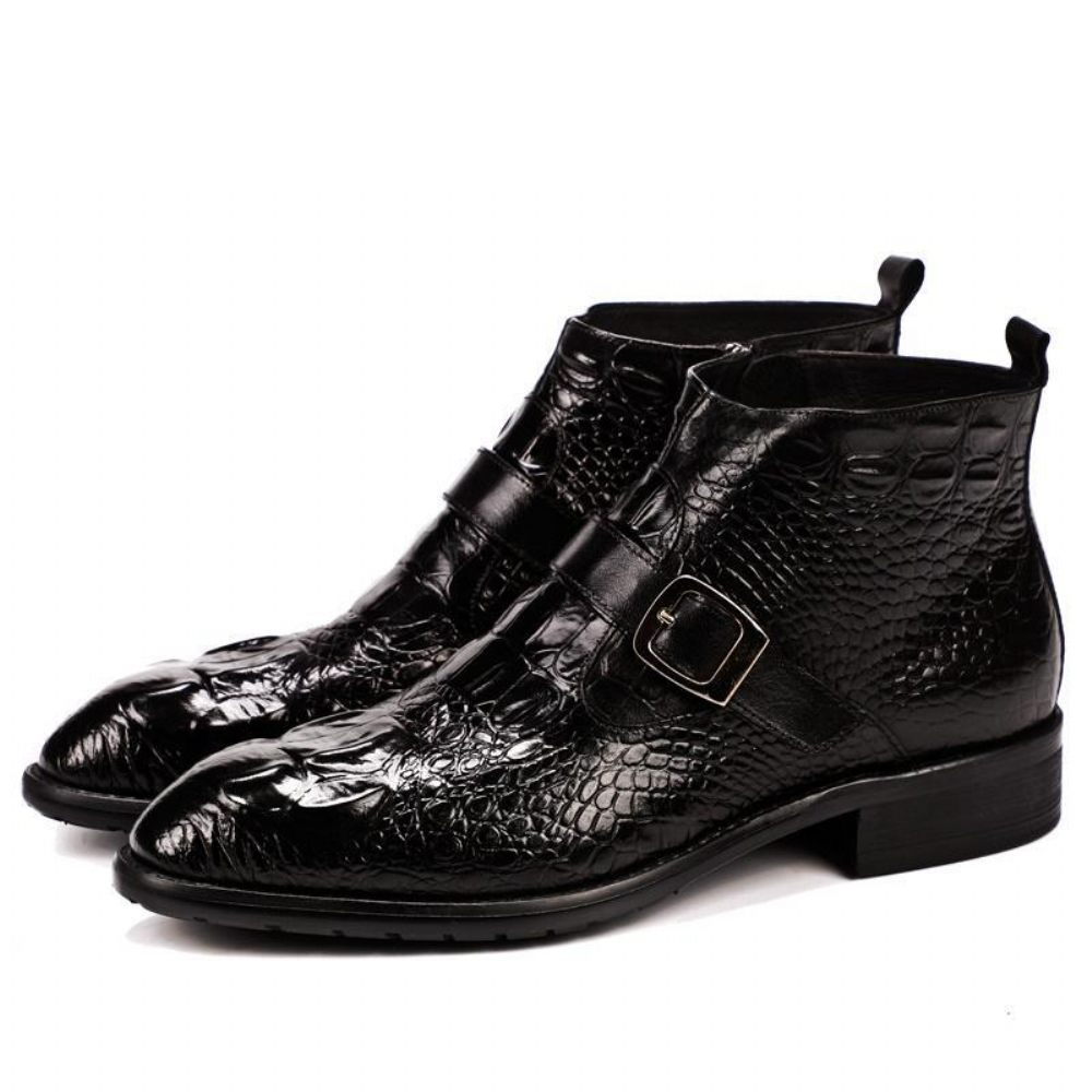 Bottes Pour Hommes Bottines Chics À Bride Alligator - Noir