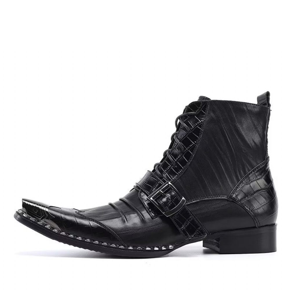 Bottes Pour Hommes Bottines Chics Cuir Crocodile Luxe - Noir