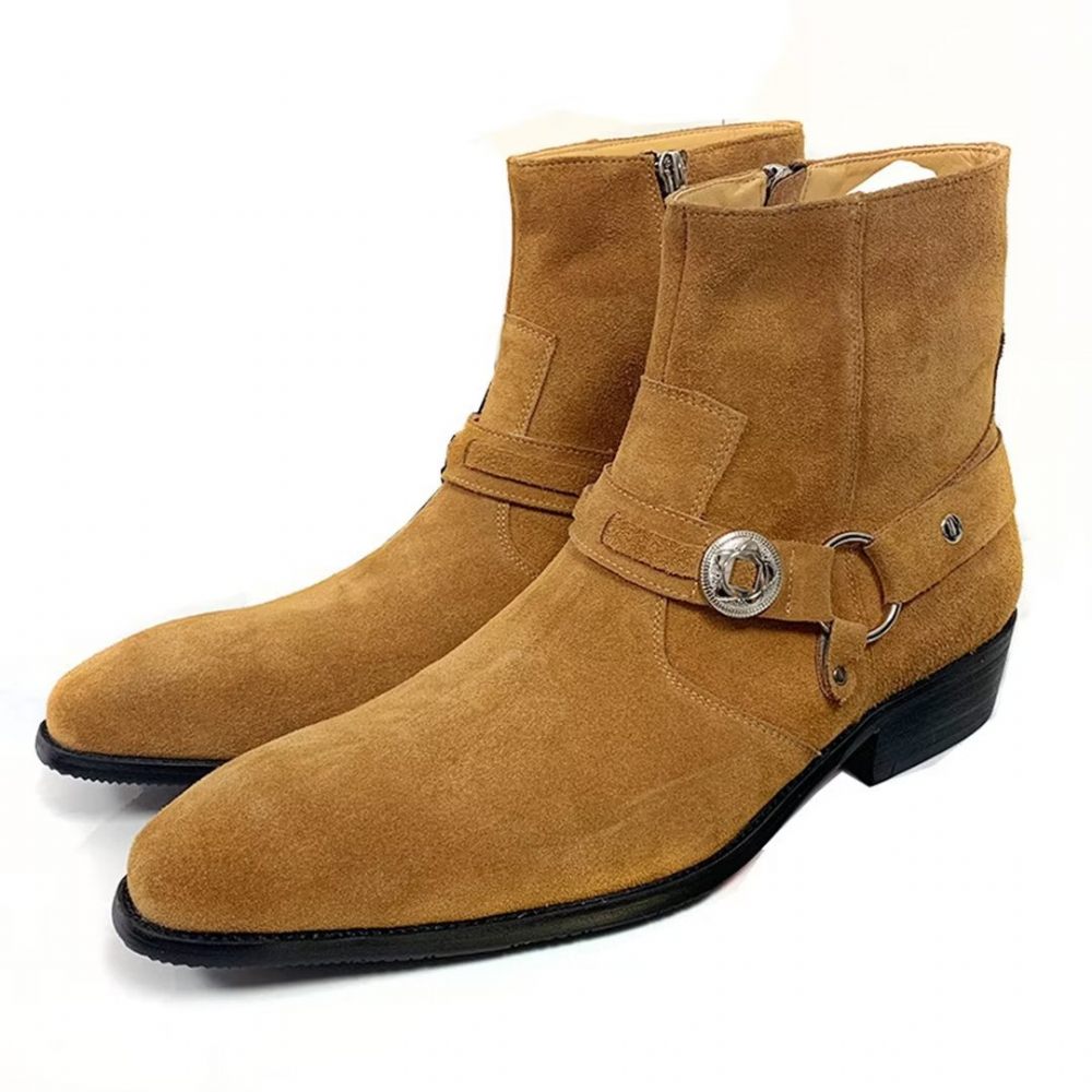 Bottes Pour Hommes Bottines Chics Cuir Véritable