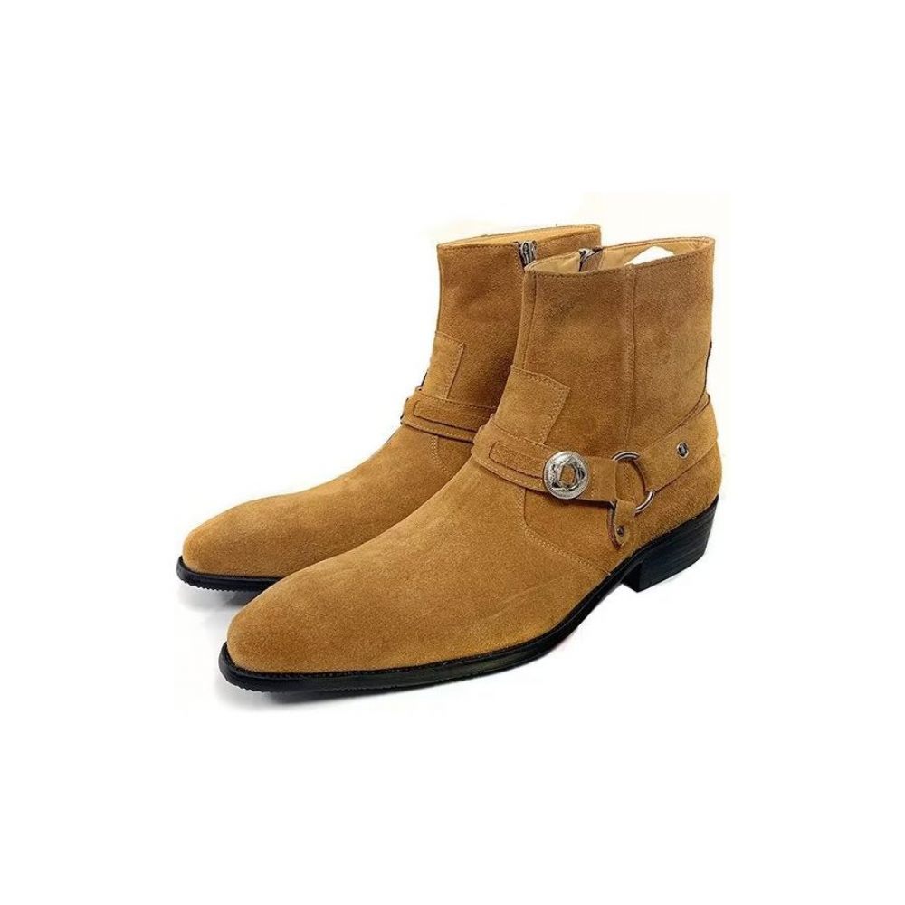 Bottes Pour Hommes Bottines Chics Cuir Véritable - Marron