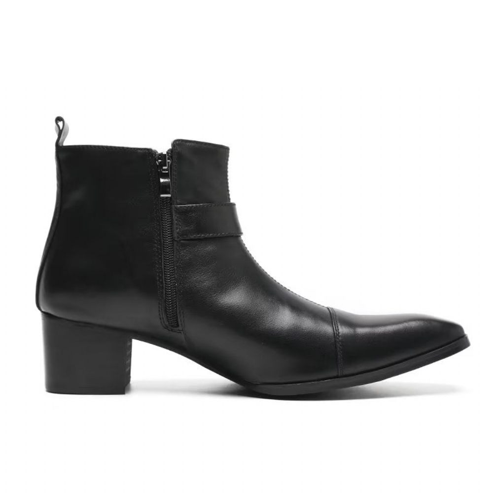 Bottes Pour Hommes Bottines Cuir - Noir