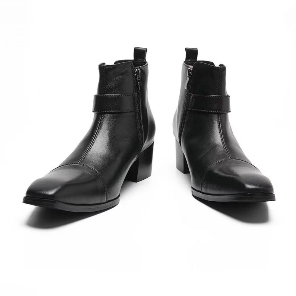 Bottes Pour Hommes Bottines Cuir - Noir