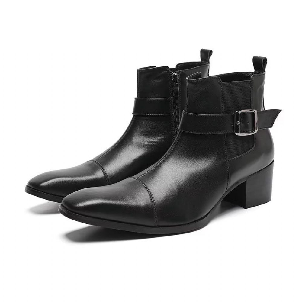 Bottes Pour Hommes Bottines Cuir - Noir