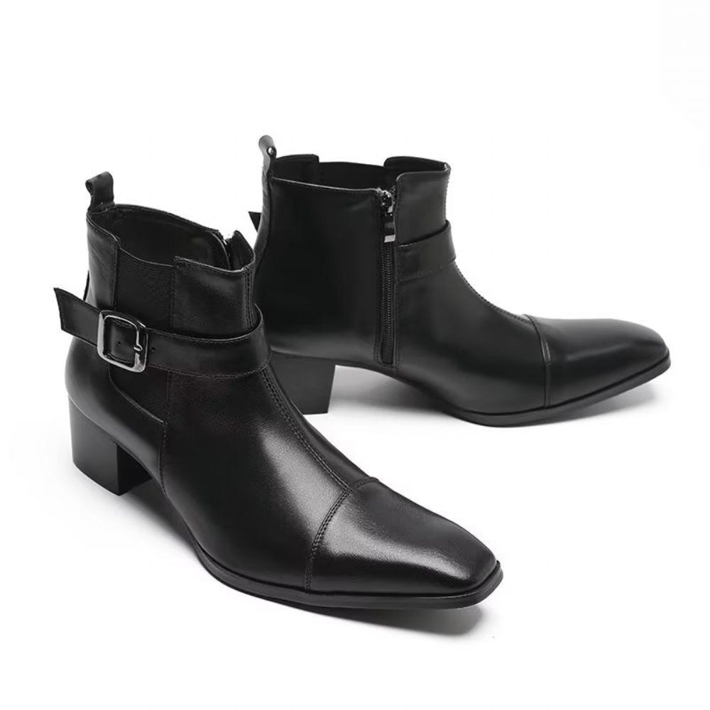 Bottes Pour Hommes Bottines Cuir - Noir