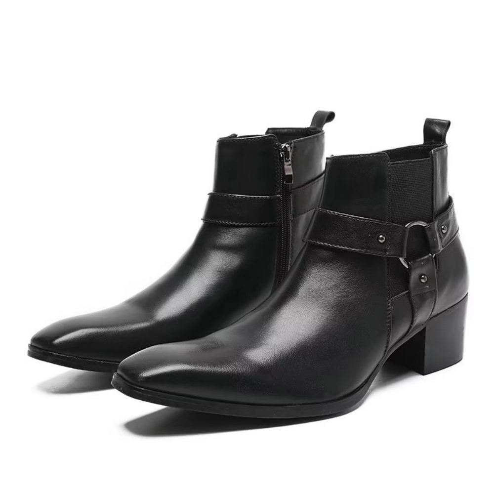 Bottes Pour Hommes Bottines Cuir - Noir