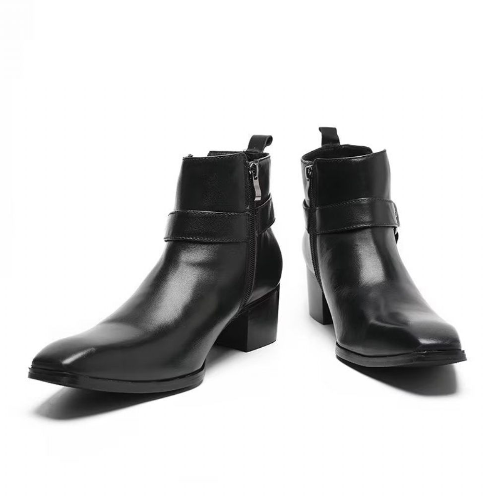 Bottes Pour Hommes Bottines Cuir - Noir