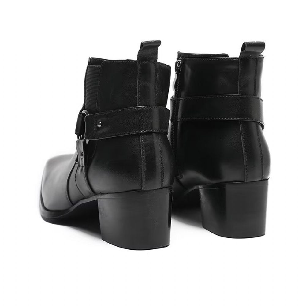 Bottes Pour Hommes Bottines Cuir - Noir