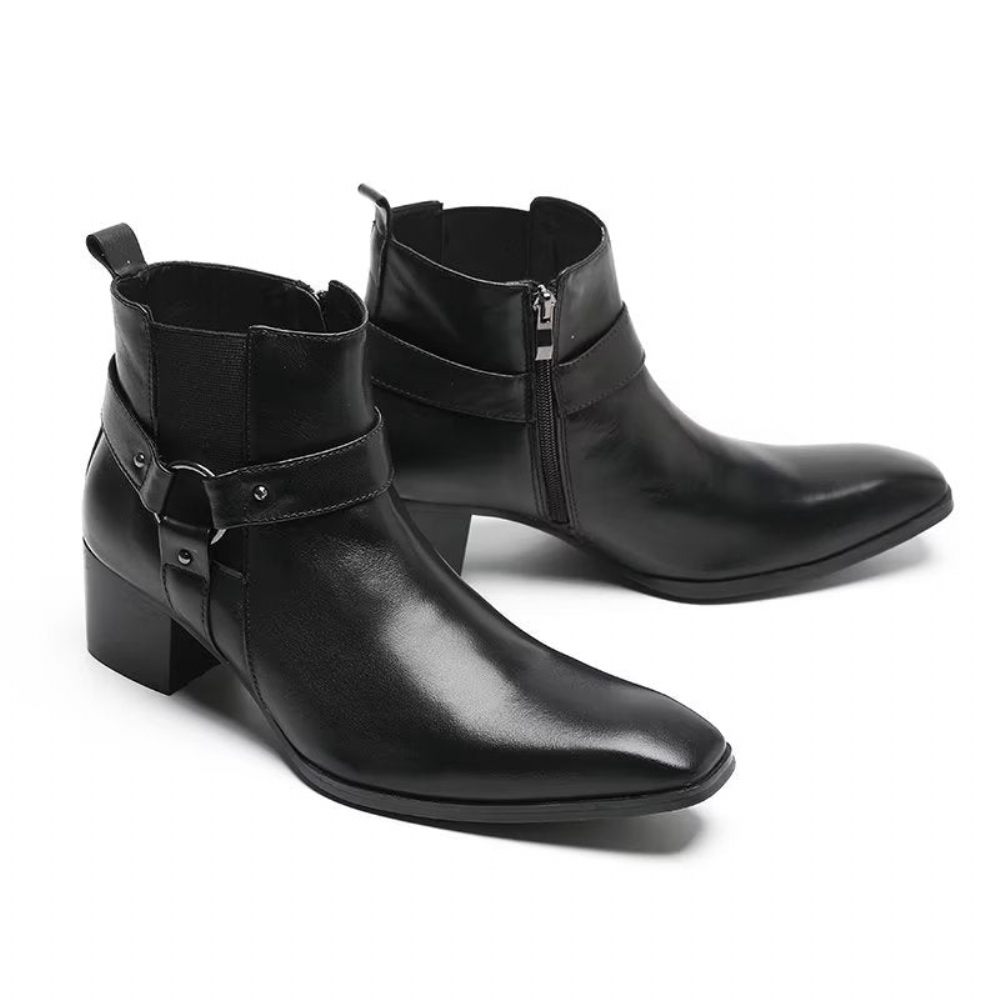 Bottes Pour Hommes Bottines Cuir - Noir