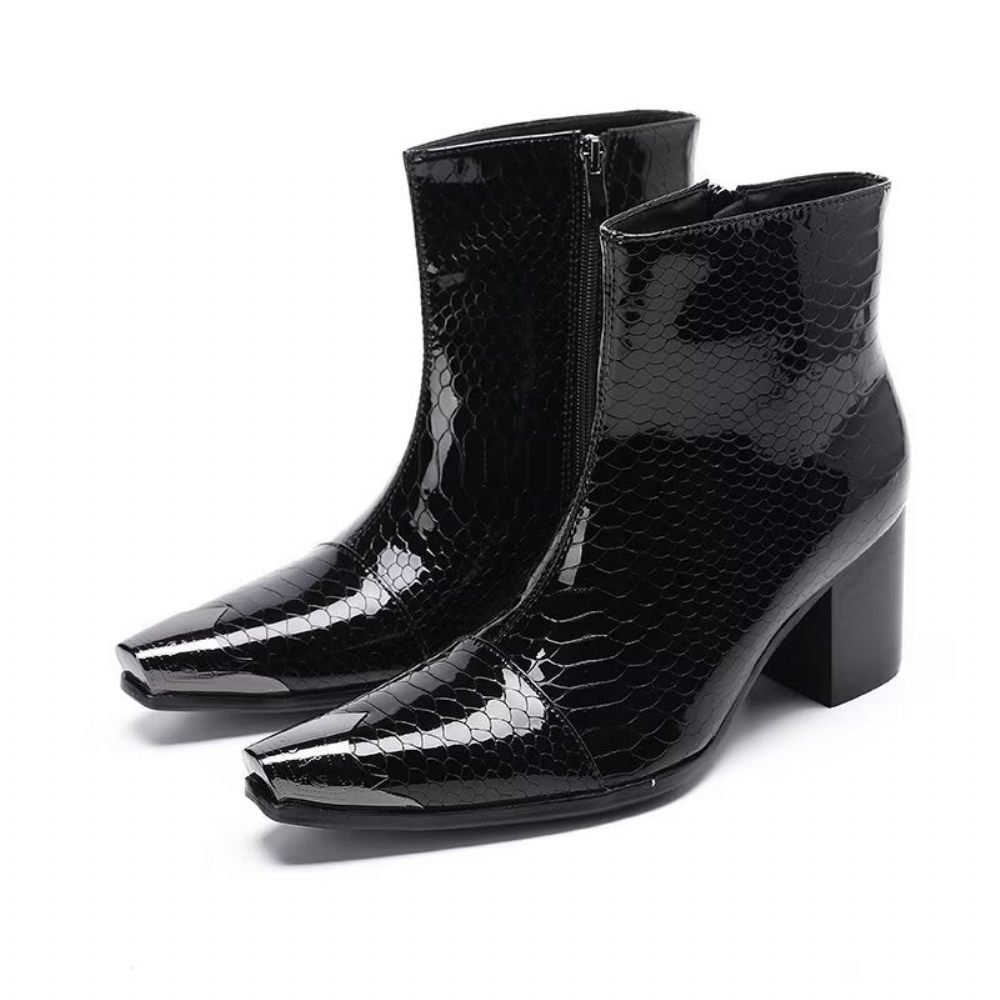 Bottes Pour Hommes Bottines Cuir - Noir