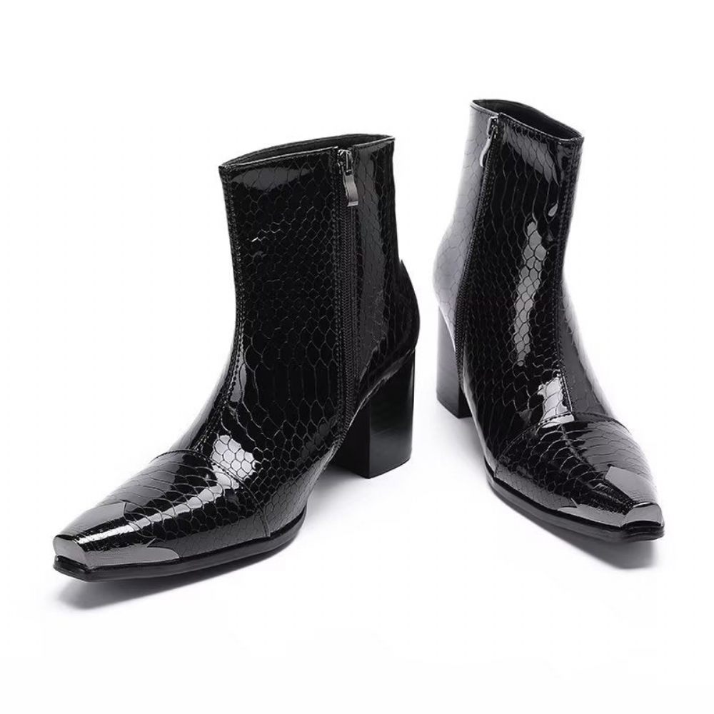 Bottes Pour Hommes Bottines Cuir - Noir