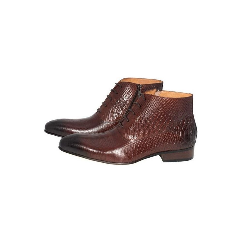 Bottes Pour Hommes Bottines Cuir Chic À Motif Croco Luxe - Café