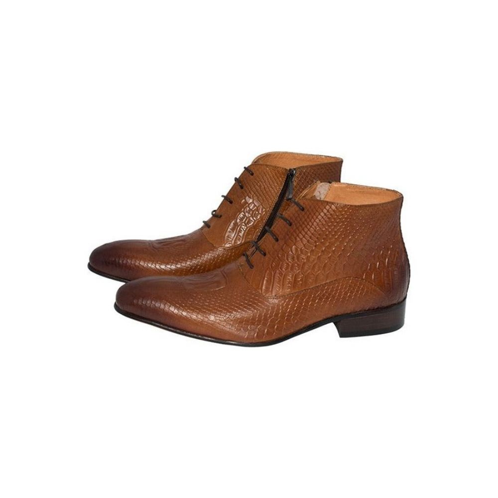 Bottes Pour Hommes Bottines Cuir Chic À Motif Croco Luxe - Marron