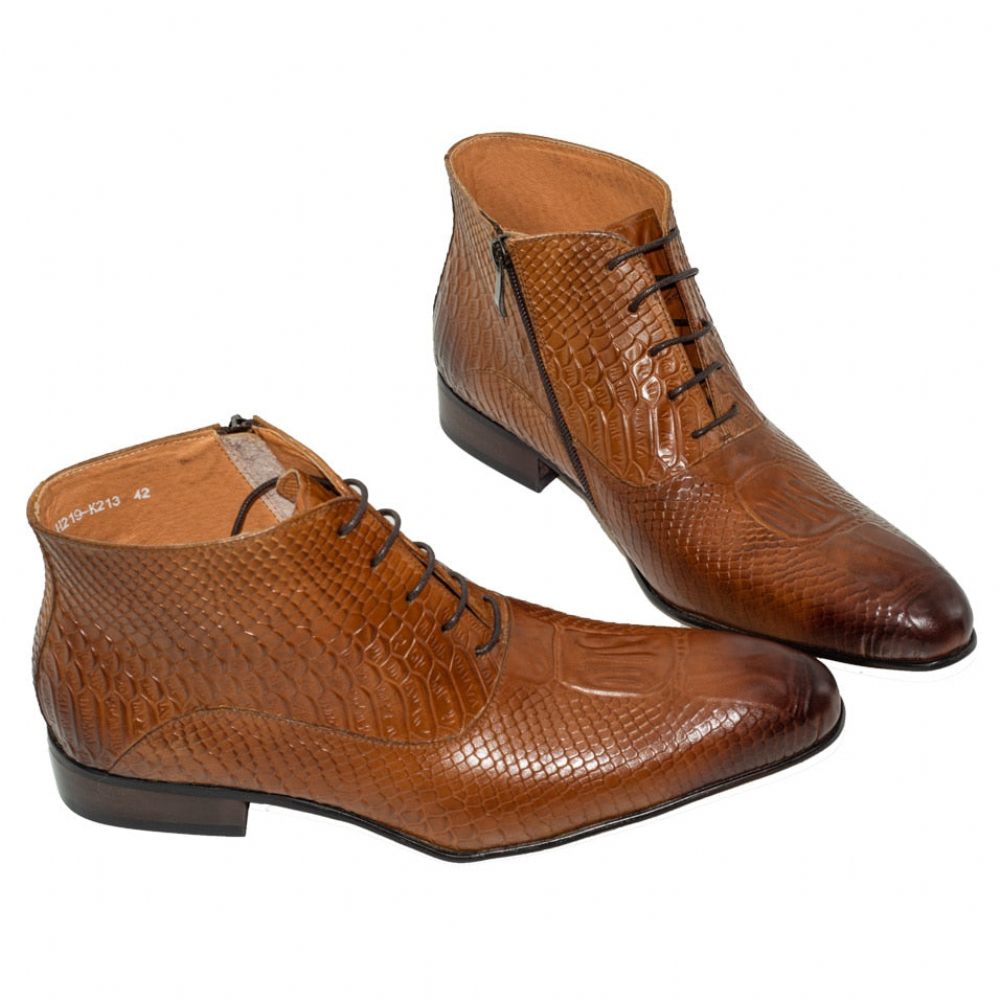 Bottes Pour Hommes Bottines Cuir Chic À Motif Croco Luxe - Marron