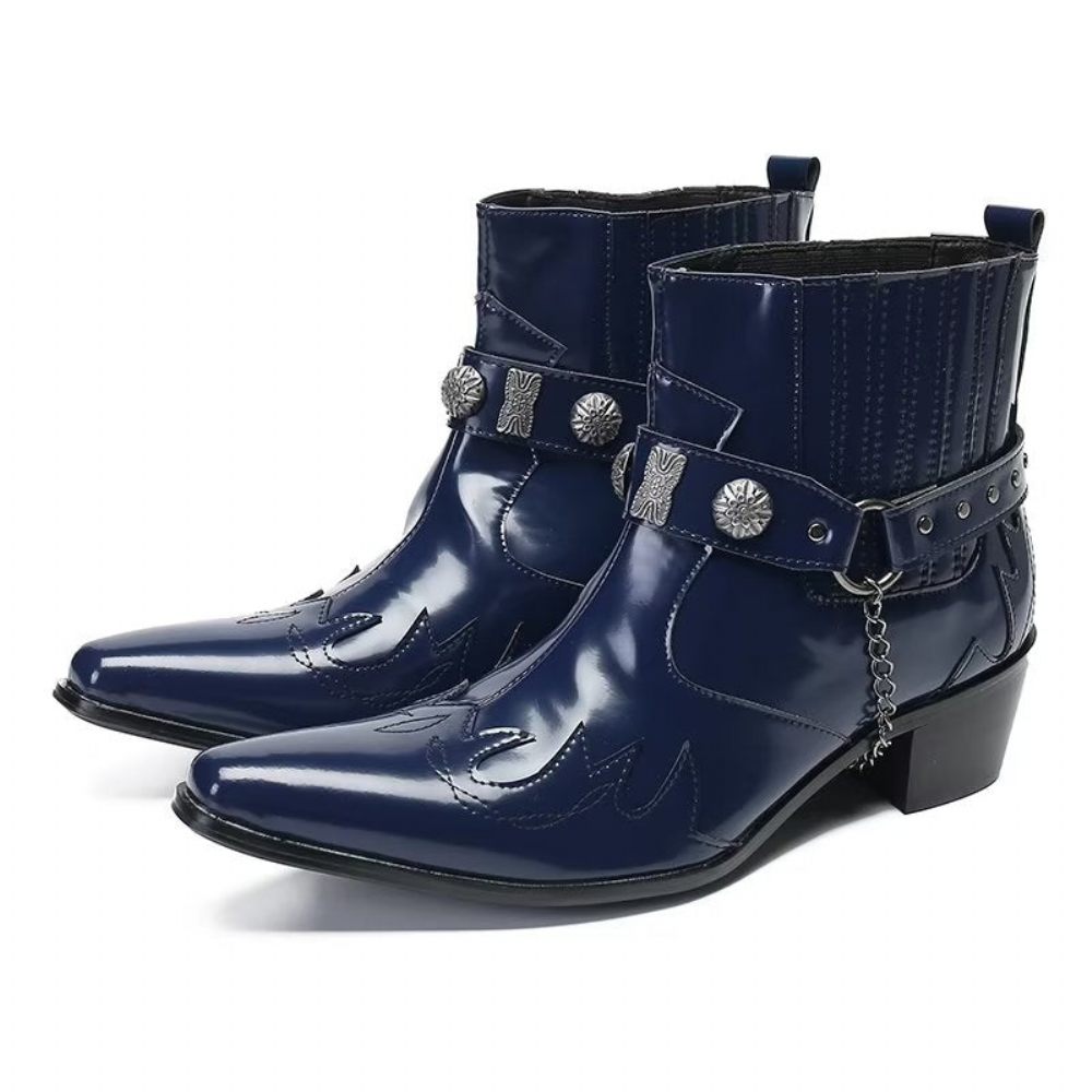 Bottes Pour Hommes Bottines Cuir Élégance Raffinée - Bleu