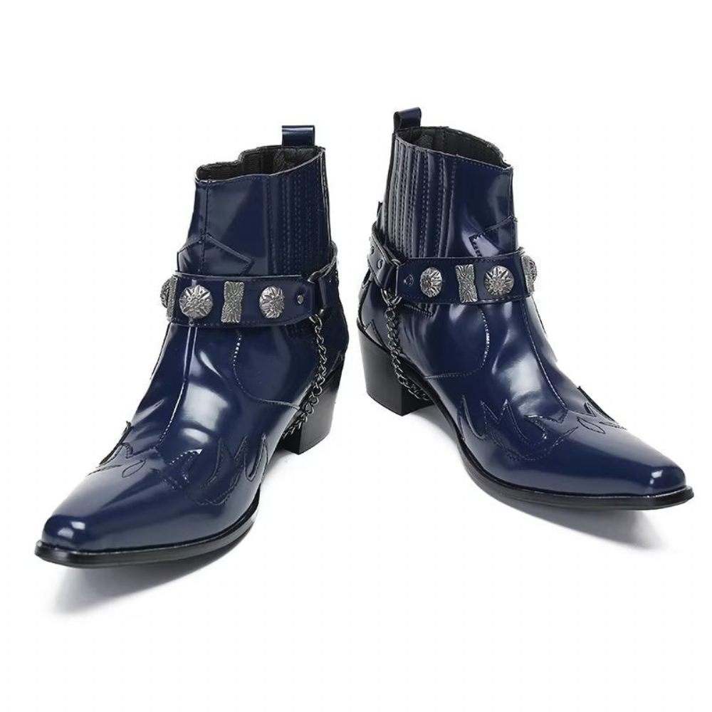 Bottes Pour Hommes Bottines Cuir Élégance Raffinée - Bleu