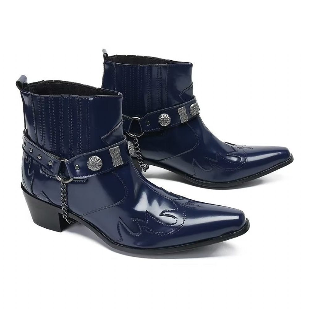 Bottes Pour Hommes Bottines Cuir Élégance Raffinée - Bleu