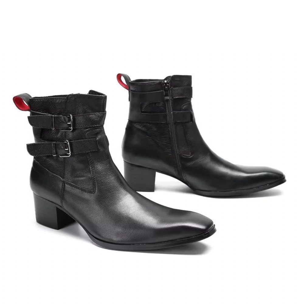 Bottes Pour Hommes Bottines Cuir Élégantes - Noir