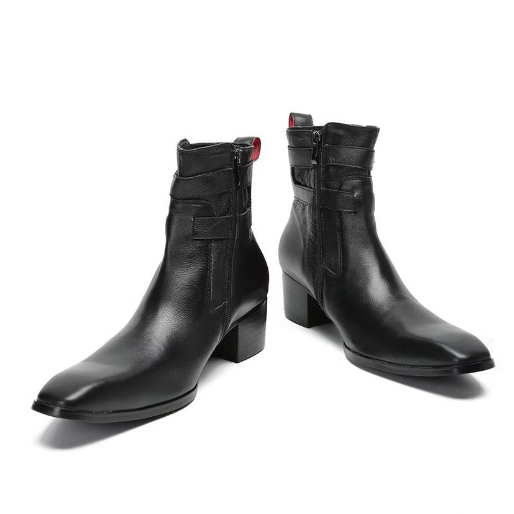 Bottes Pour Hommes Bottines Cuir Élégantes - Noir