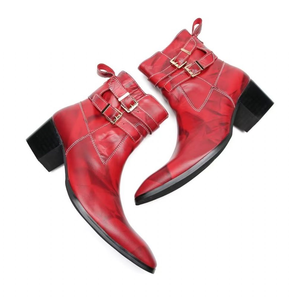 Bottes Pour Hommes Bottines Cuir Élégantes - Rouge