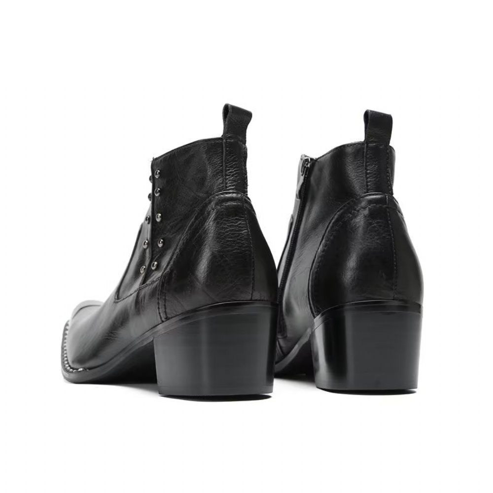 Bottes Pour Hommes Bottines Cuir À Fermeture Éclair Chic - Noir