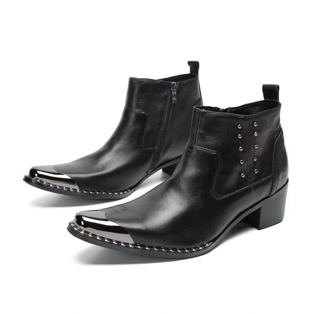 Bottes Pour Hommes Bottines Cuir À Fermeture Éclair Chic - Noir