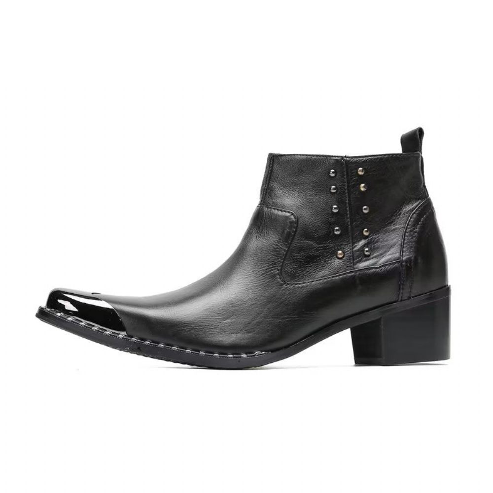 Bottes Pour Hommes Bottines Cuir À Fermeture Éclair Chic - Noir