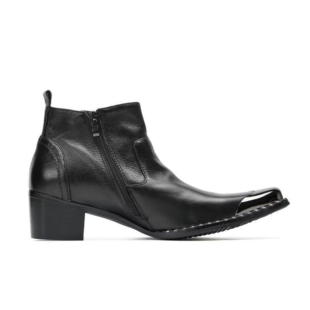 Bottes Pour Hommes Bottines Cuir À Fermeture Éclair Chic - Noir