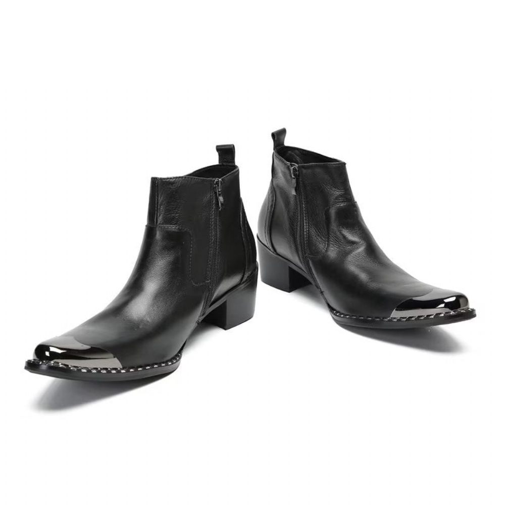 Bottes Pour Hommes Bottines Cuir À Fermeture Éclair Chic - Noir