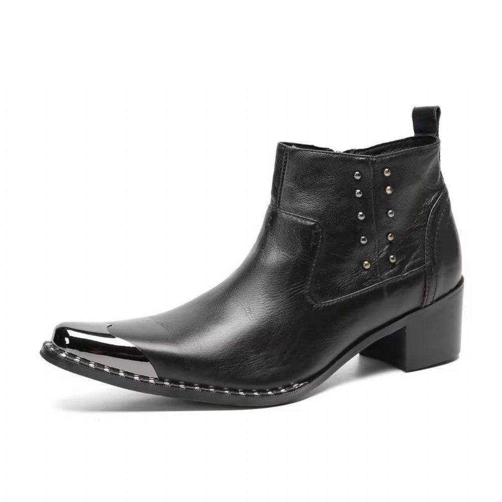 Bottes Pour Hommes Bottines Cuir À Fermeture Éclair Chic - Noir