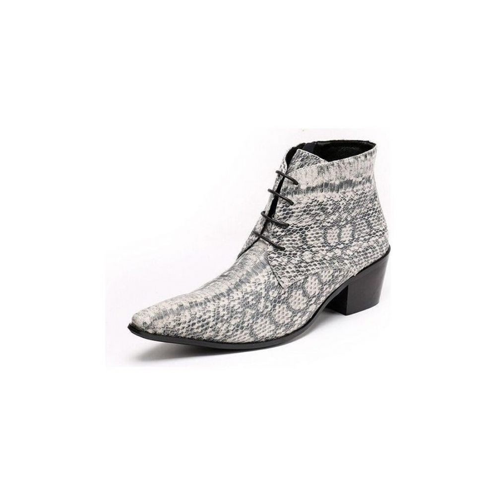 Bottes Pour Hommes Bottines Cuir À Lacets Peau Serpent - Gris