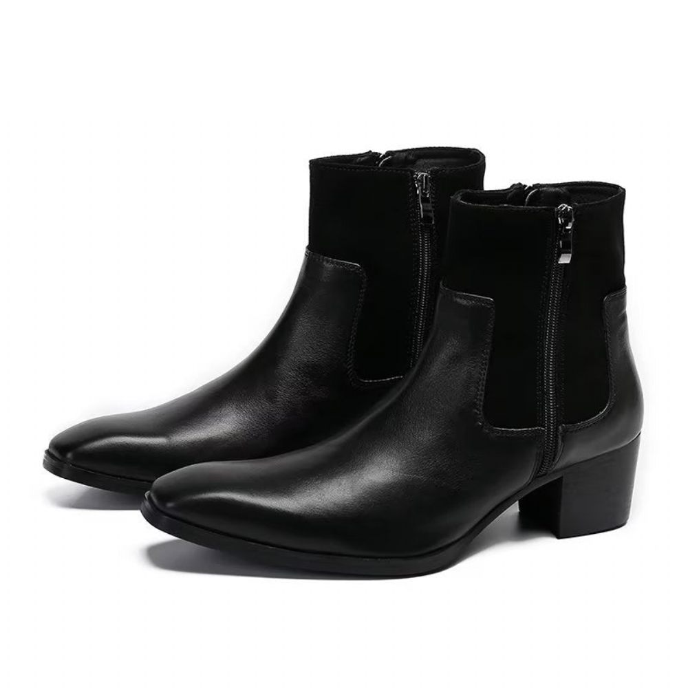 Bottes Pour Hommes Bottines Cuir À Motif Croco Luxe - Noir 1