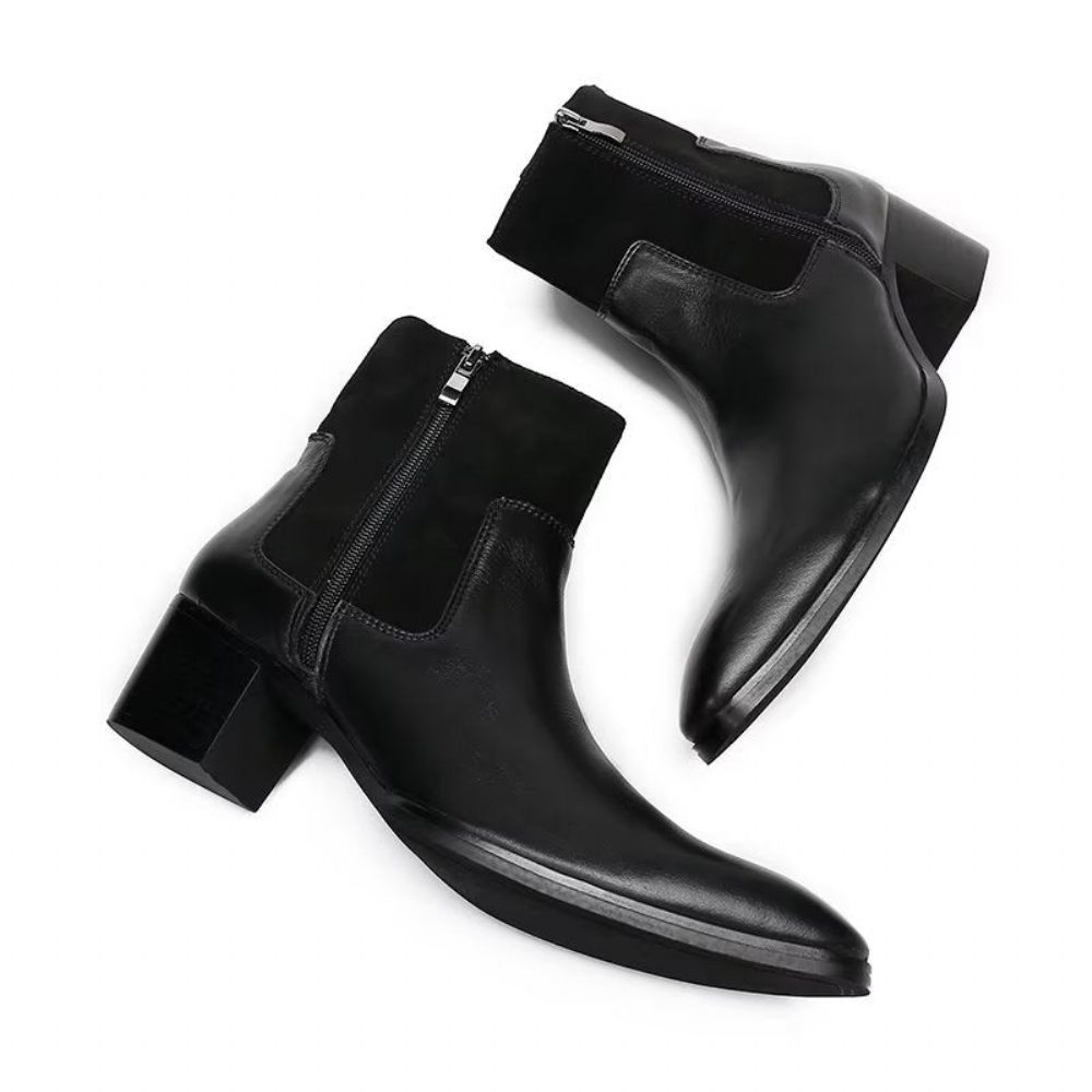 Bottes Pour Hommes Bottines Cuir À Motif Croco Luxe - Noir 1