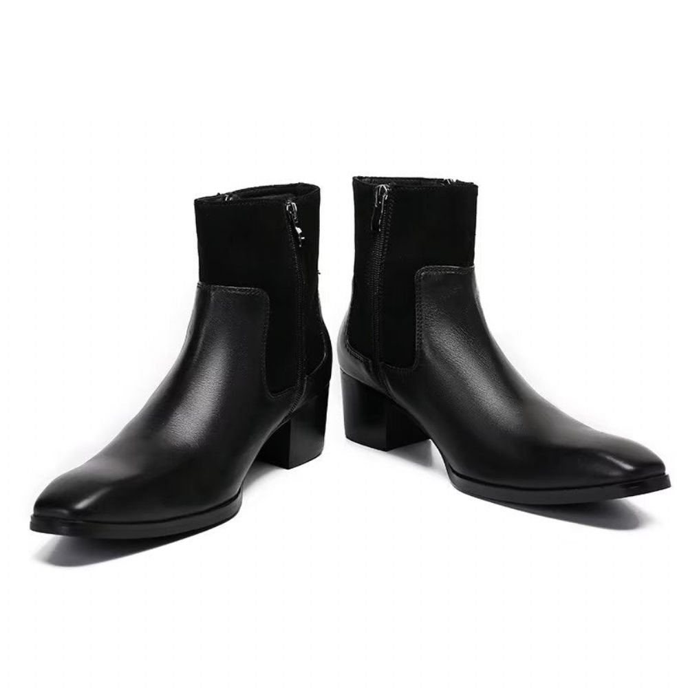 Bottes Pour Hommes Bottines Cuir À Motif Croco Luxe - Noir 1