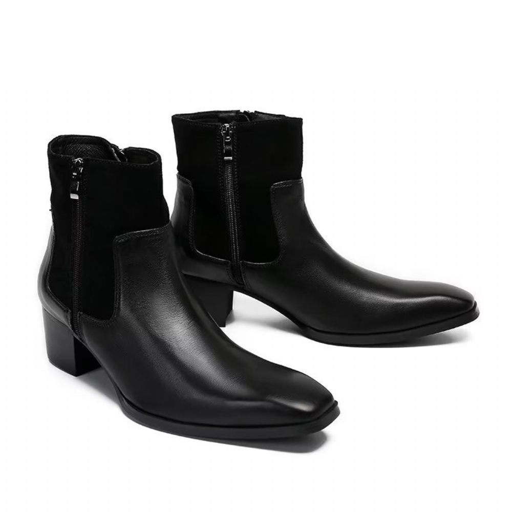 Bottes Pour Hommes Bottines Cuir À Motif Croco Luxe - Noir 1