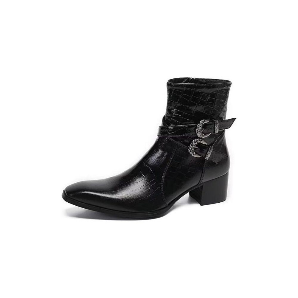 Bottes Pour Hommes Bottines Cuir À Motif Croco Luxe - Noir