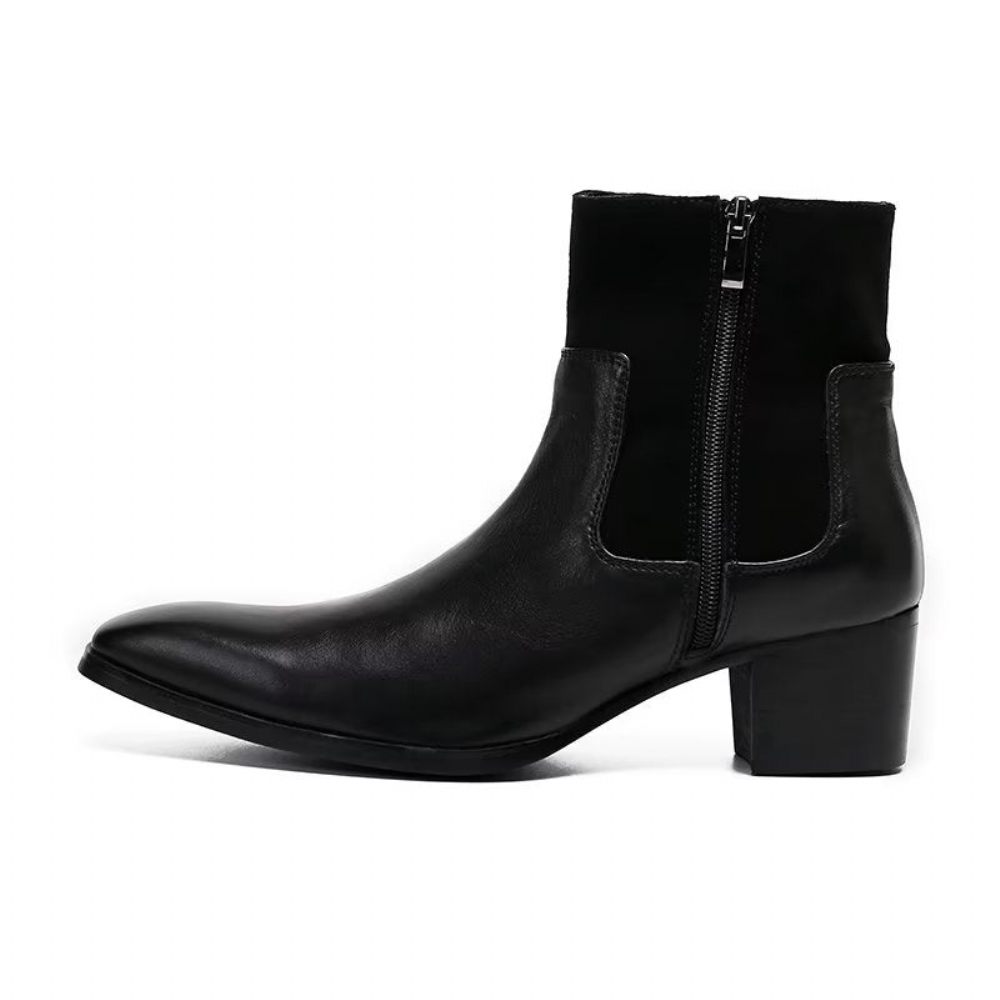 Bottes Pour Hommes Bottines Cuir À Motif Croco Luxe - Noir 1