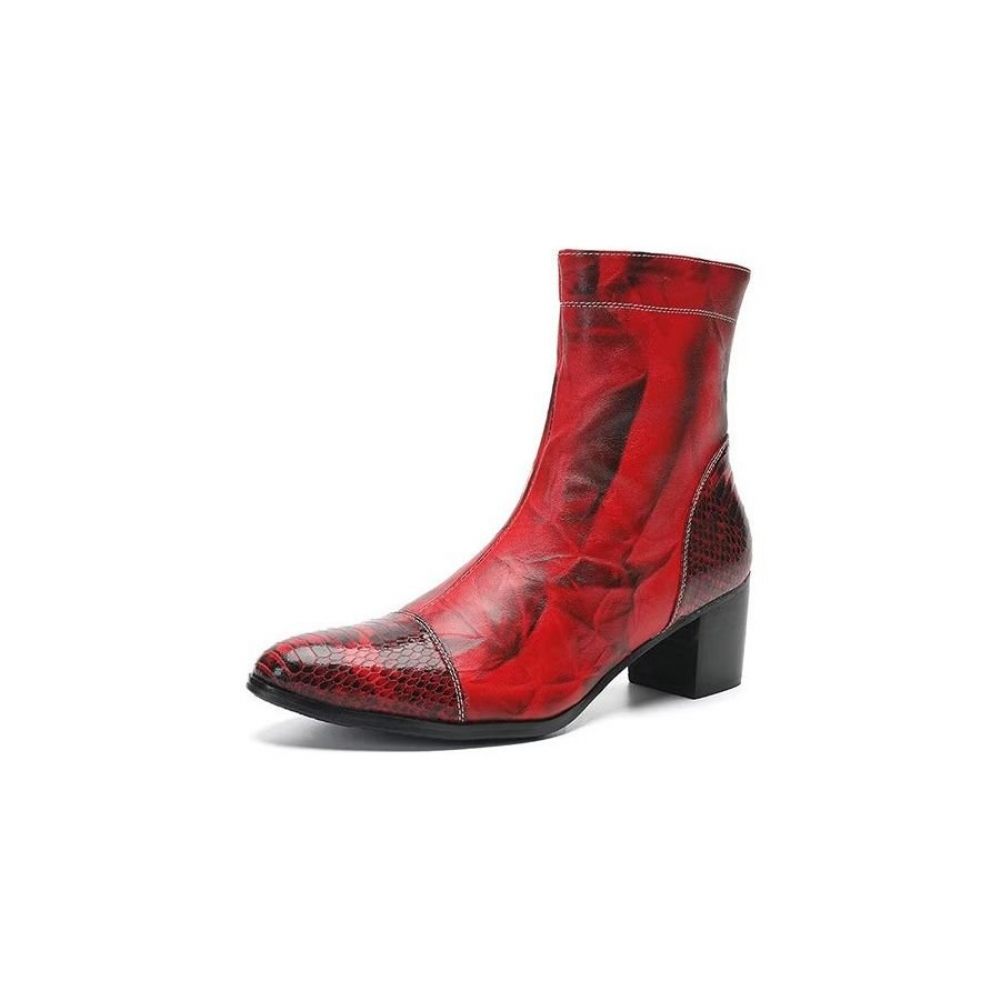 Bottes Pour Hommes Bottines Cuir Texturé - Rouge